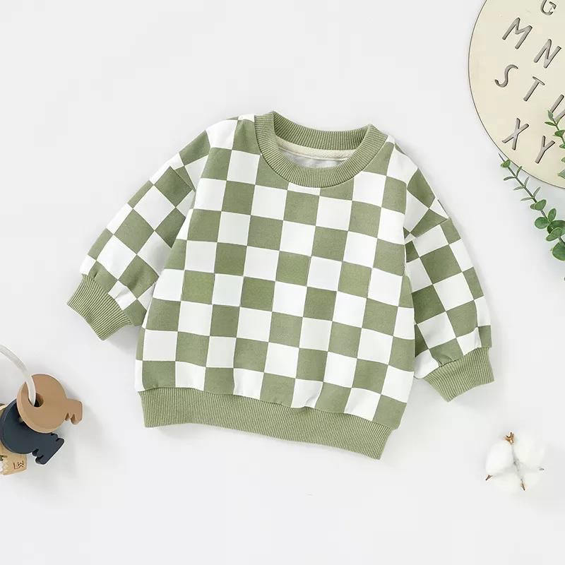 Toddler Pullover Drop Sleeve Elastic Plaid Pants Organic Cotton French Terry